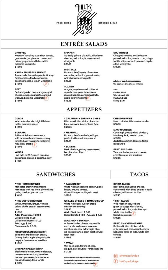 Holt's Menu (October 2025)